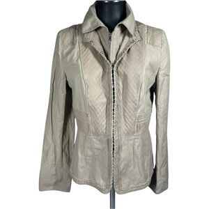 Elie Tahari Beige Jacket Blazer Lamb Leather & Silk Removeable Liner Medium